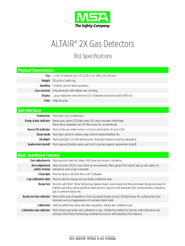 ALTAIR 2X detector bid spec cover