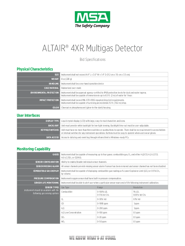 ALTAIR 4XR bid specifications cover