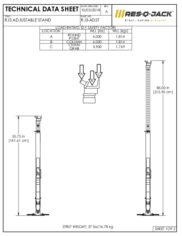 RJ3 adjustable stand technical data sheet cover