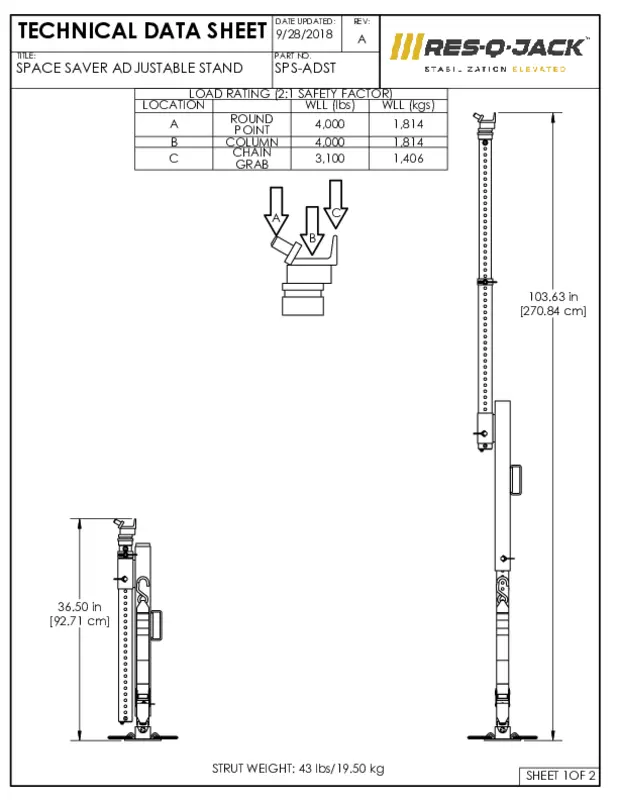SpaceSaver adjustable stand technical data sheet cover