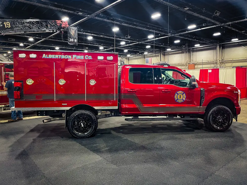 Passenger-side profile view inside apparatus bay.