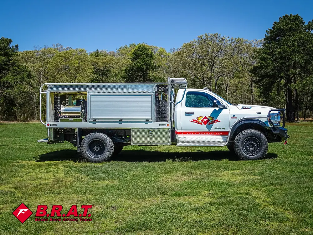 Driver-side profile with compartments and rear ladder rack.