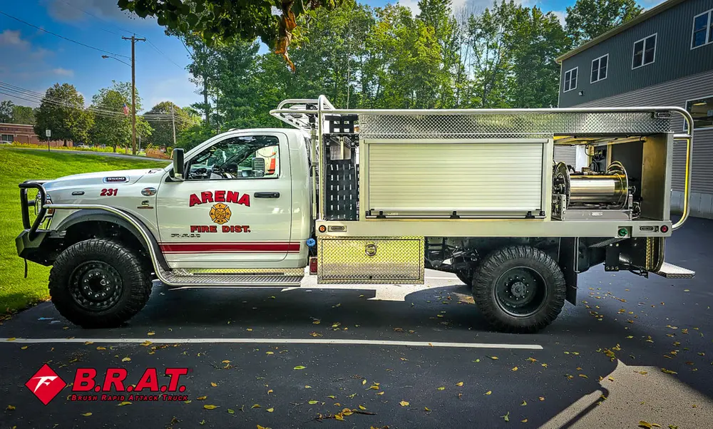 Driver-side profile view with side compartments and mesh rack.