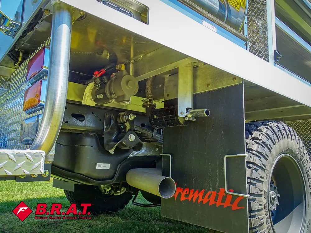 Lower side bay open showing pump hardware and components.