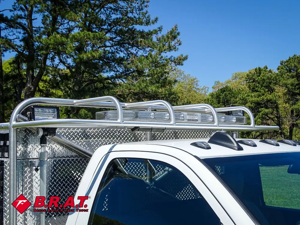 Rear roof rack corner and elevated lighting.