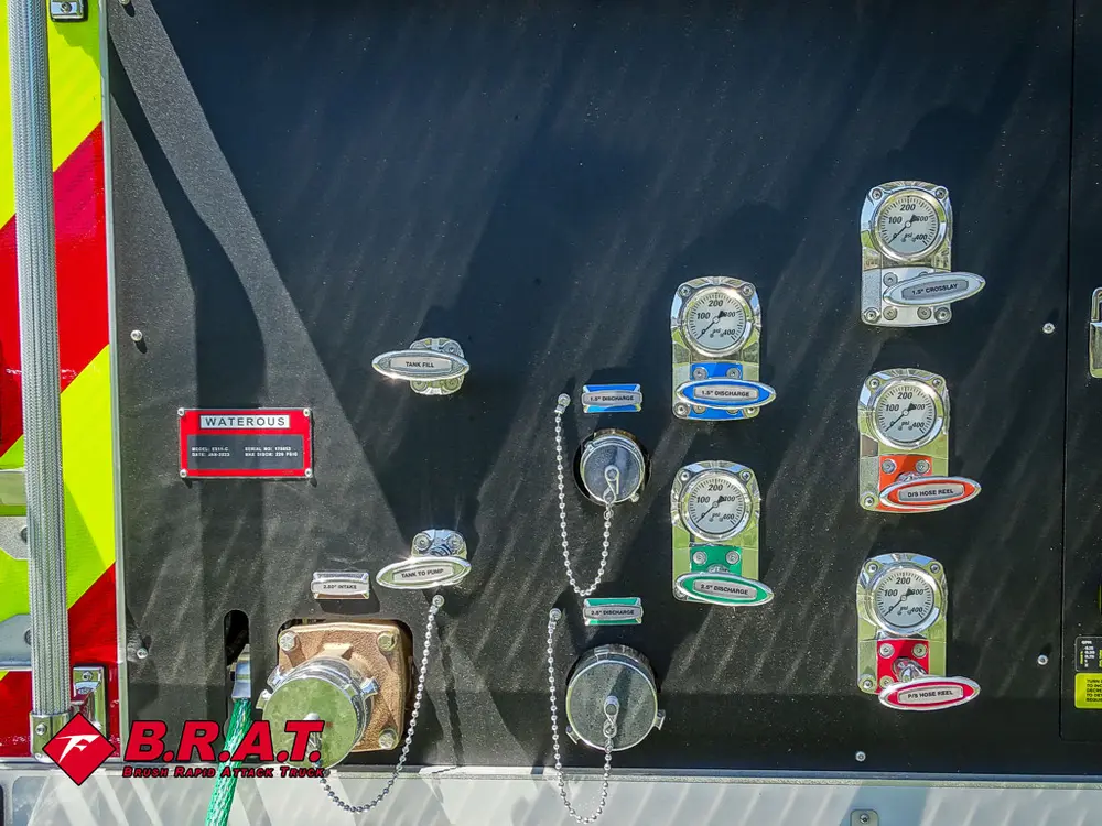 Pump panel right side with multiple outlet ports and caps.