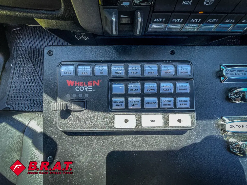 In-cab keypad control module close-up on center console.