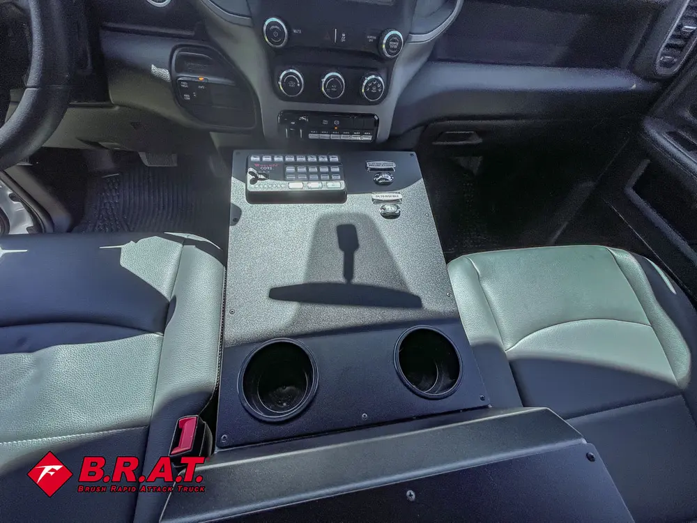 Center console lower section with cup holders and shifter.