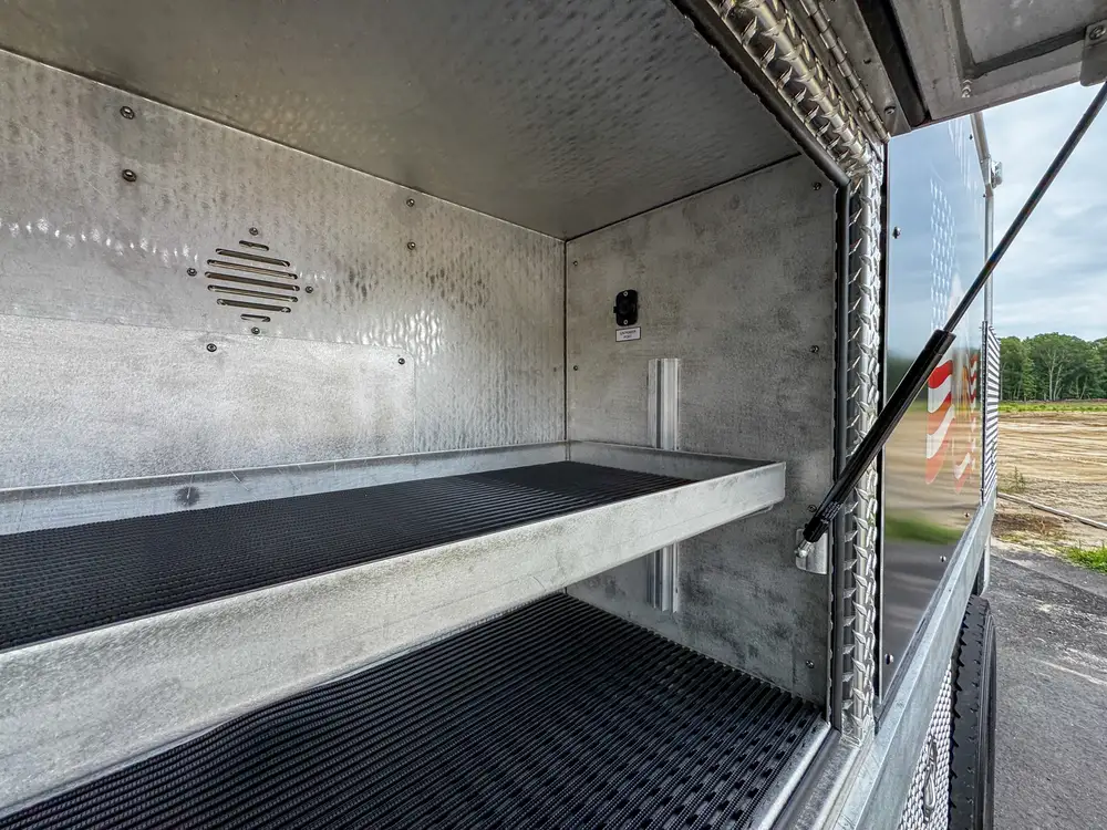 Red brush apparatus parked in front-left view outdoors, photo 221 of 303.