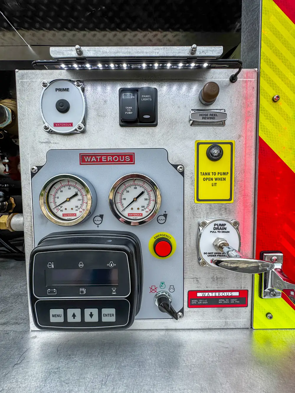 Top deck grate and hose reel detail outdoors, photo 237 of 303.