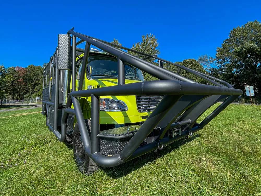 Front passenger-side close-up of brush guard tubing.