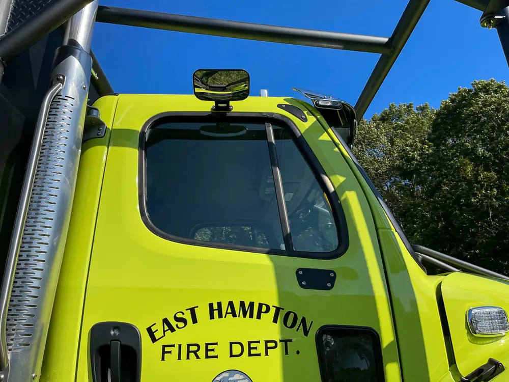 Cab side with East Hampton Fire Dept lettering and light.