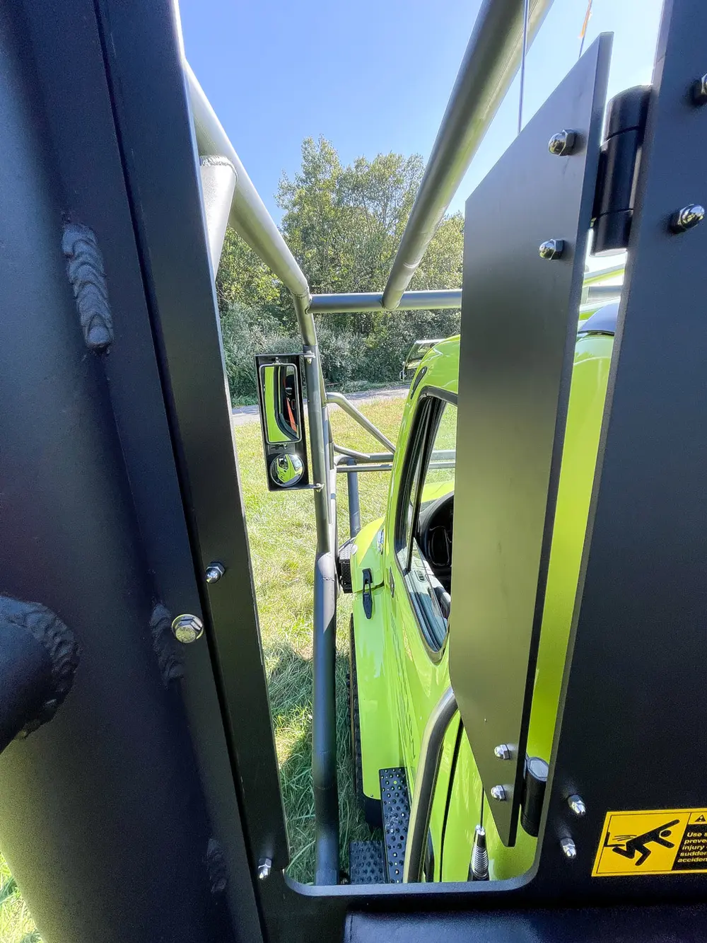 Inside of narrow cabinet door and surrounding frame.