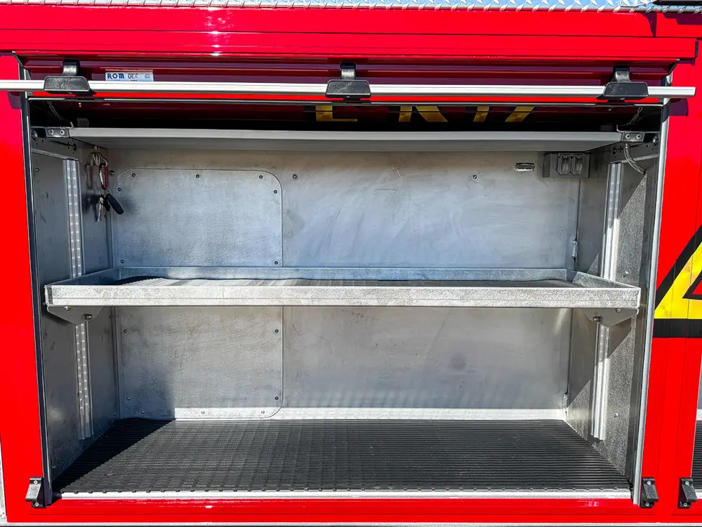 Open side compartment showing two empty shelves.