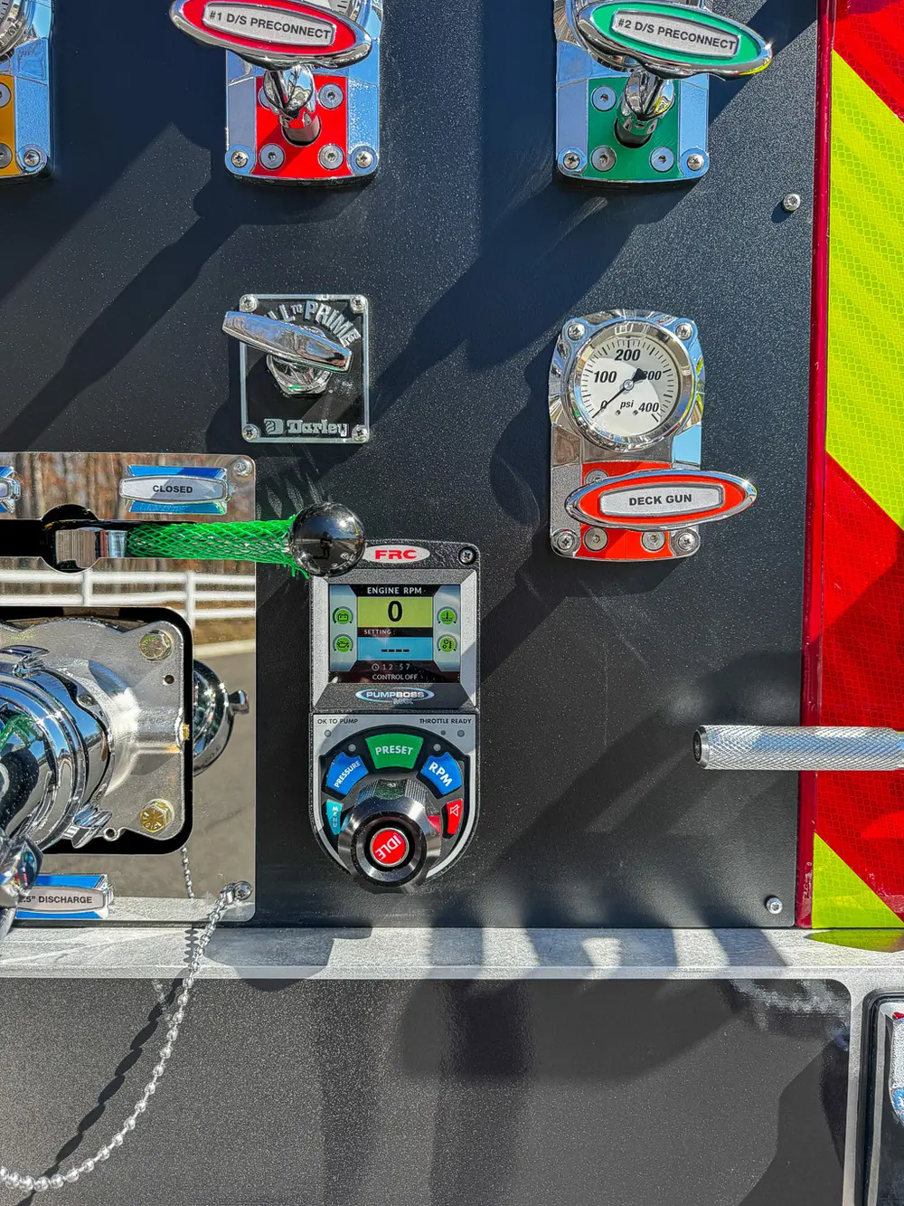 Pump panel close-up with rotary control and digital display.