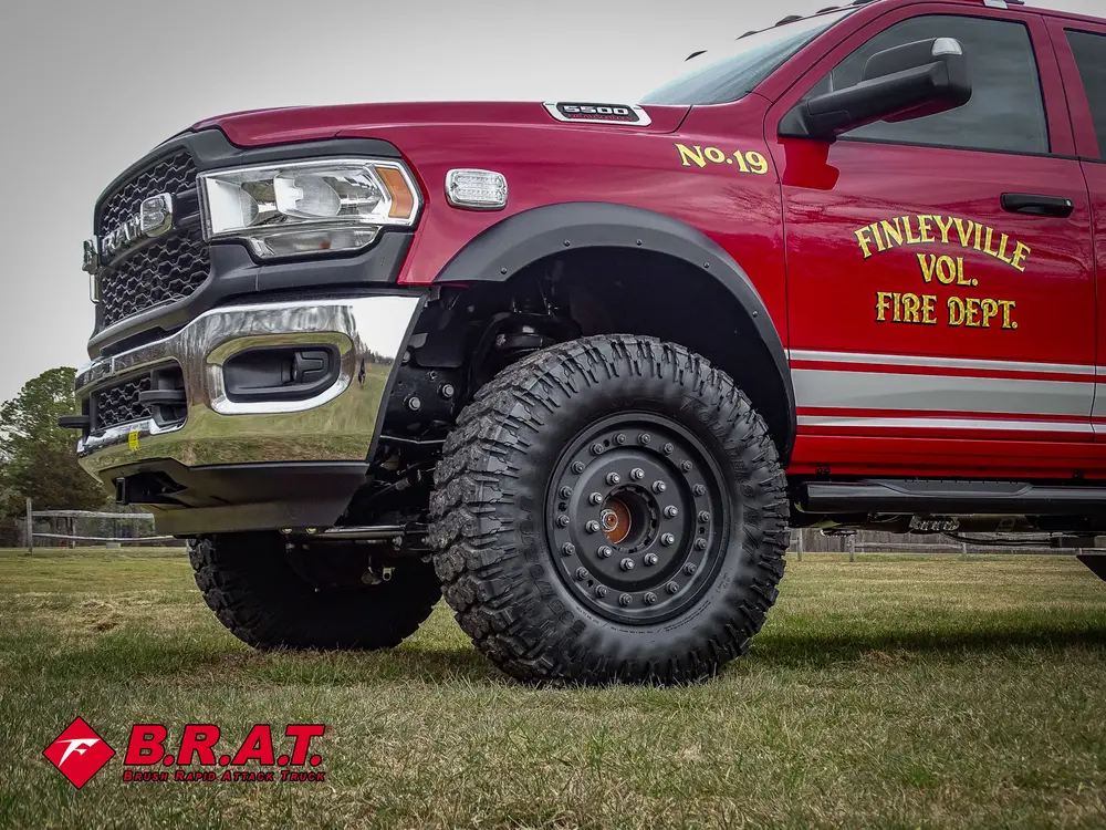 Front fender and door graphics close-up with off-road tire.