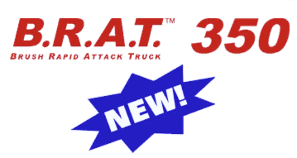 Exterior view of small fire truck showing cab, body compartments, and wheel/tire area.