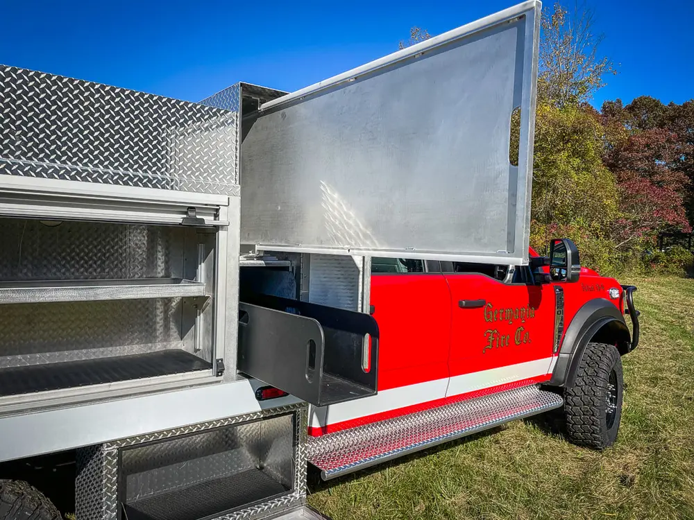 Open side compartments showing shelf levels and clean interiors.