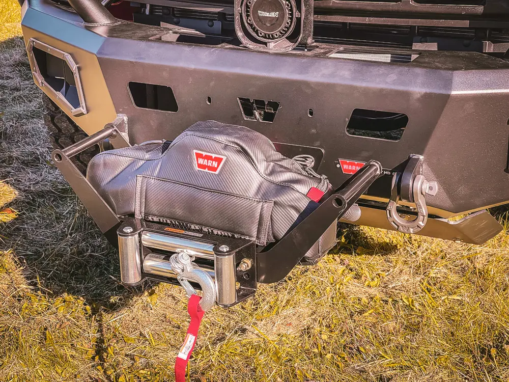 Front bumper and winch close-up from opposite side.