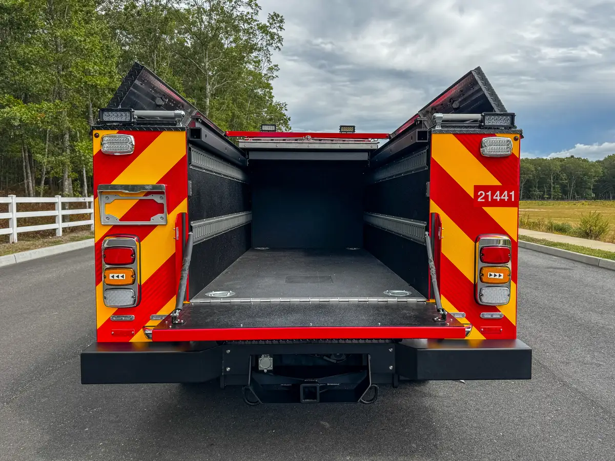 Rear cargo bay view from slight angle with door up.