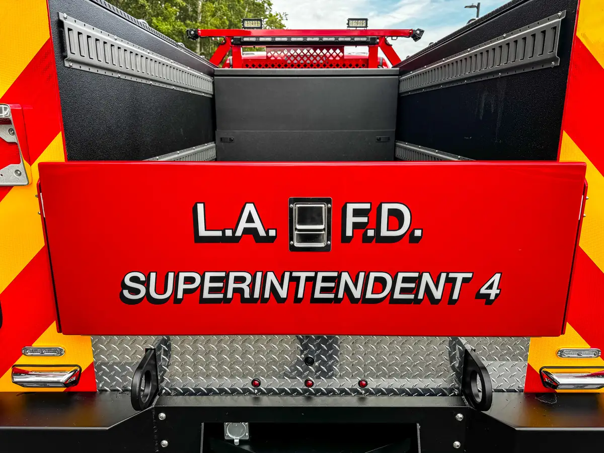 Rear step panel with LAFD superintendent text.