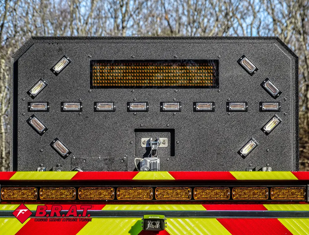 Message board and rear warning light cluster close-up.