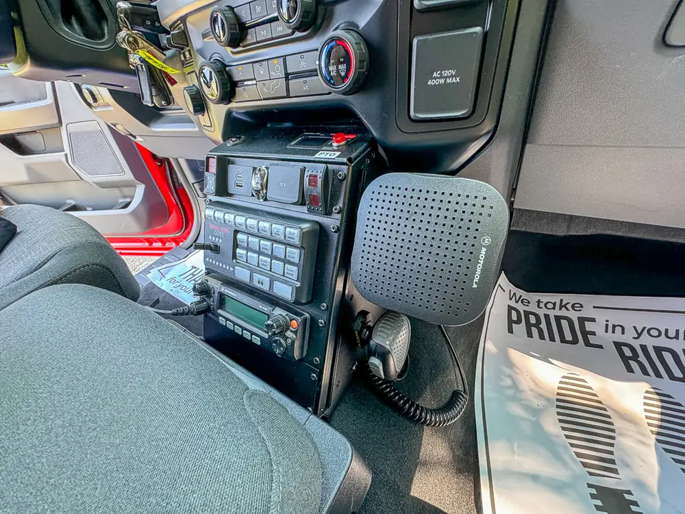 Center stack and radio controls viewed from passenger side.