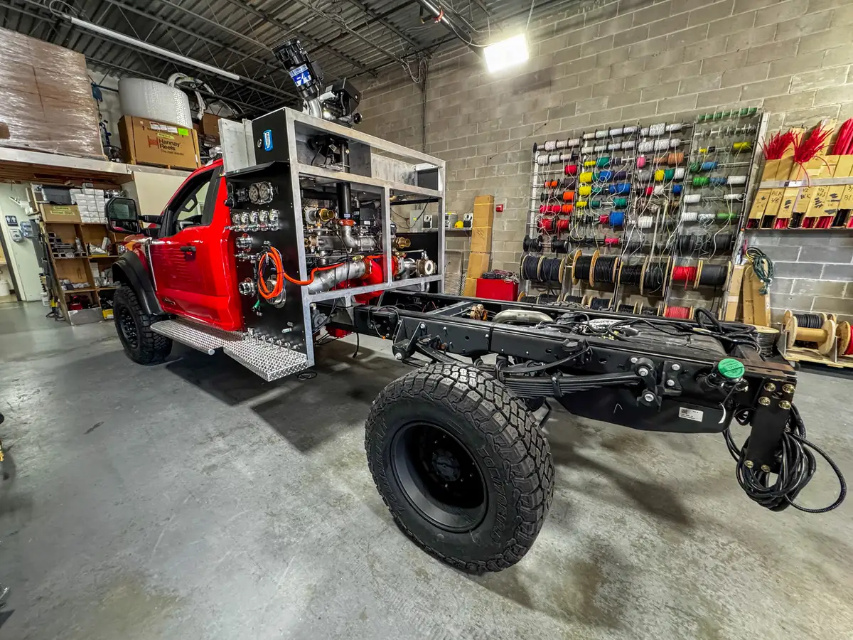 Brush truck body module in fabrication shop, photo 81 of 179.