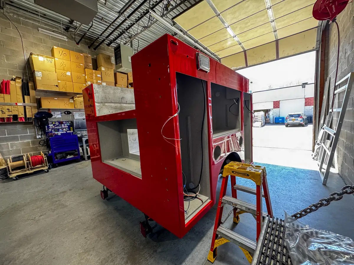 Compartment framing and shelves during fabrication, photo 87 of 179.
