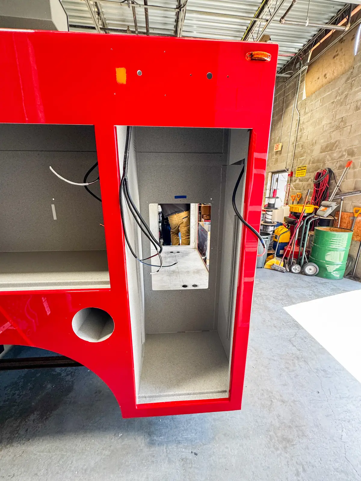 Brush truck body module in fabrication shop, photo 91 of 179.