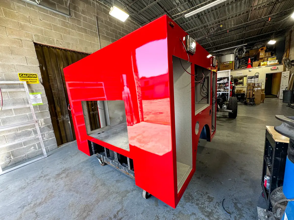 Compartment framing and shelves during fabrication, photo 97 of 179.