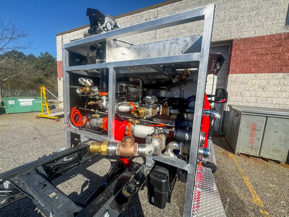 Brush truck body module in fabrication shop, photo 101 of 179.
