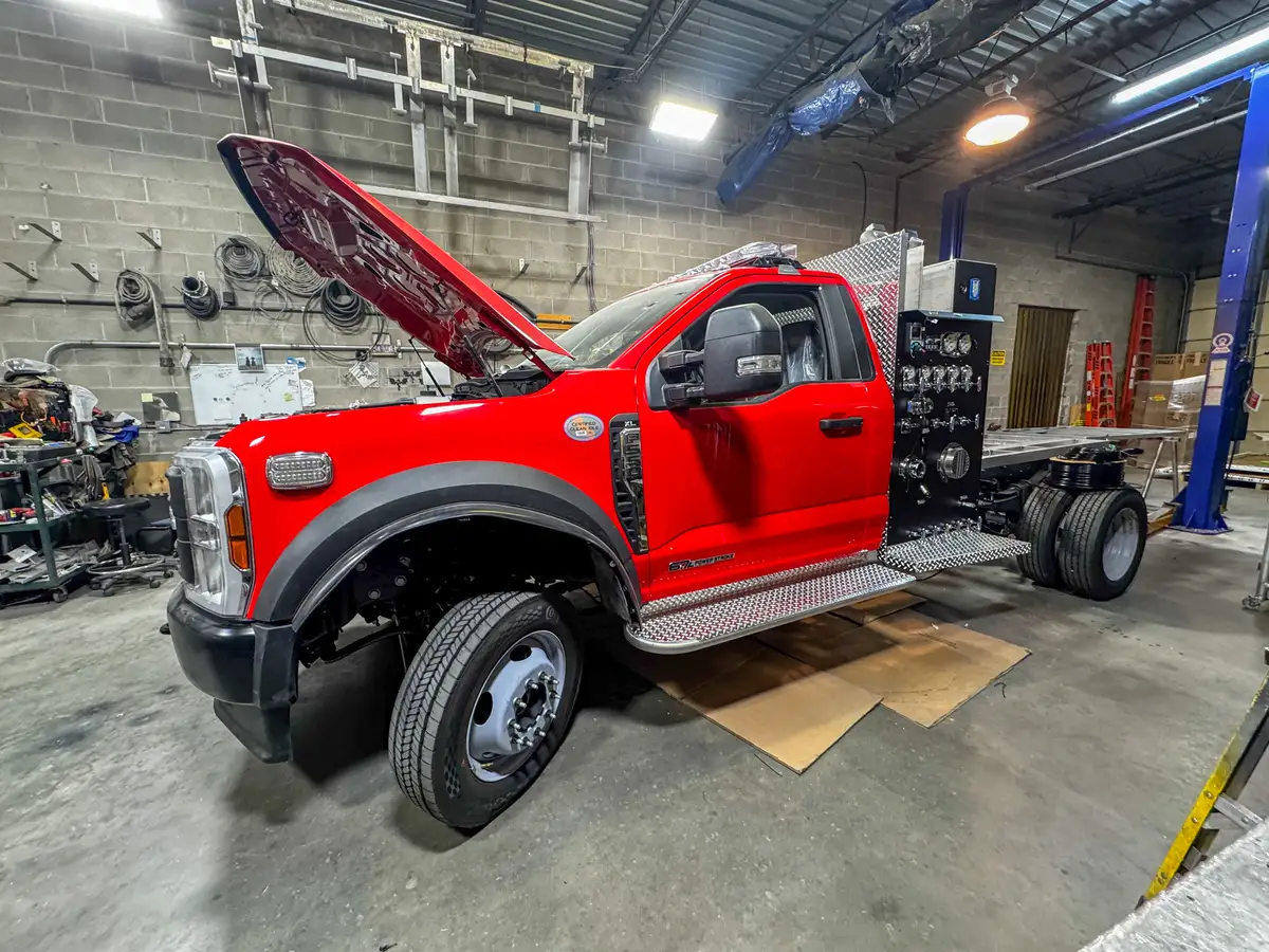 Brush truck body module in fabrication shop, photo 111 of 179.