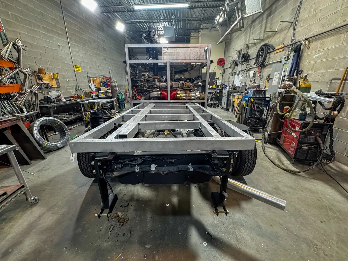 Brush truck body module in fabrication shop, photo 121 of 179.