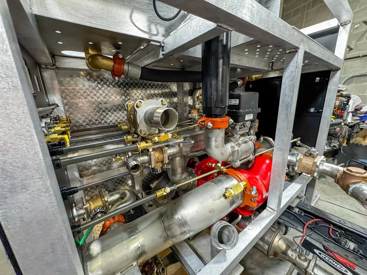 Brush truck body module in fabrication shop, photo 151 of 179.