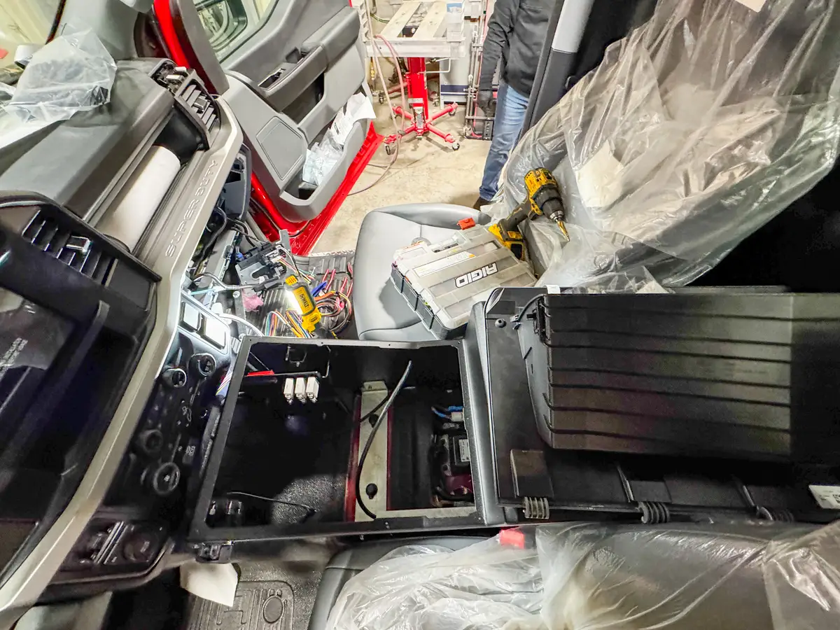 Compartment framing and shelves during fabrication, photo 157 of 179.