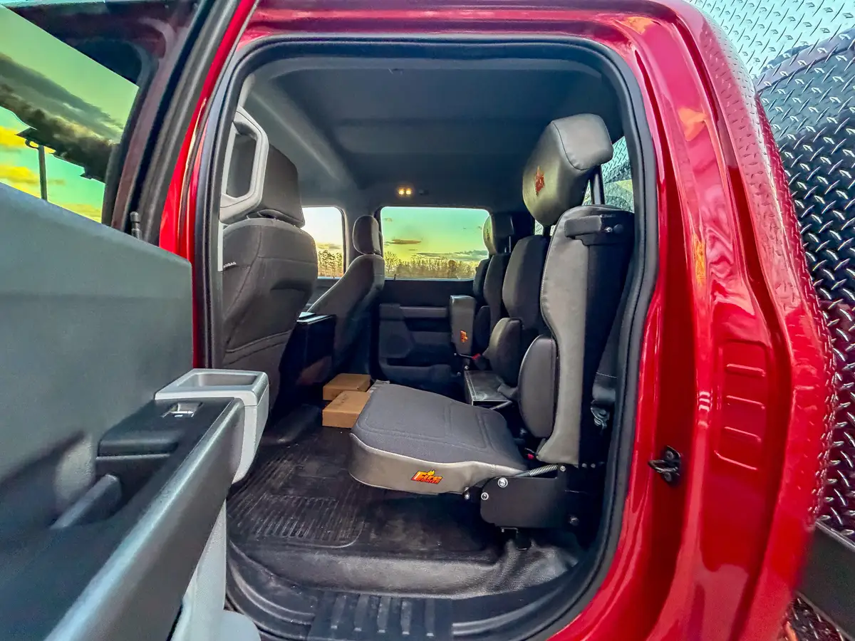 Rear passenger compartment with fold-down center section.