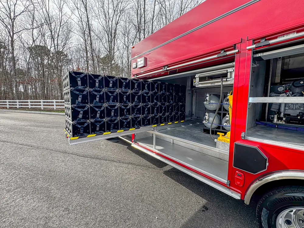 Extended slide-out bottle rack viewed from right side.