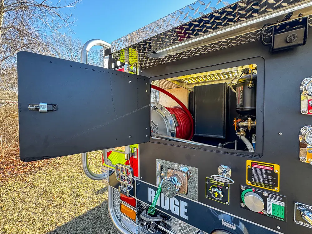 Rear pump panel with access door opened to the right.