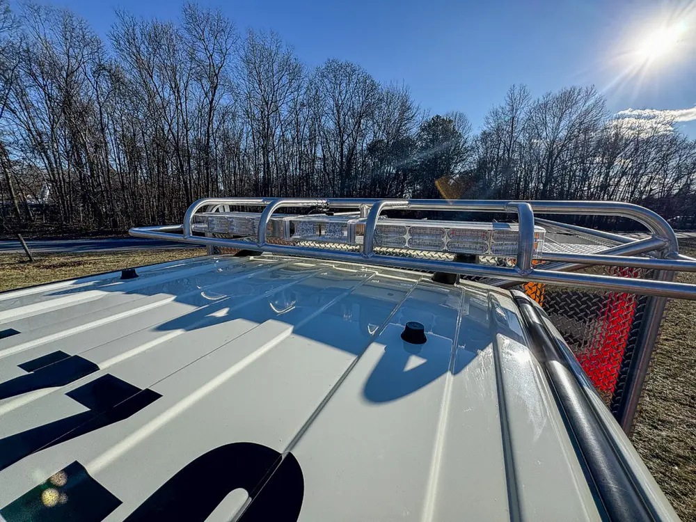 Top view of smooth deck panels and rear safety rails.