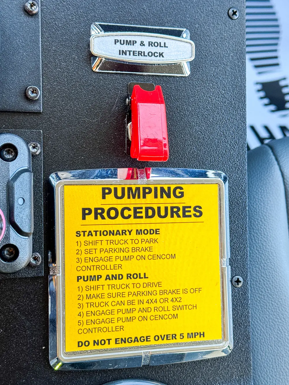 Close-up of procedure card and nearby dashboard controls.