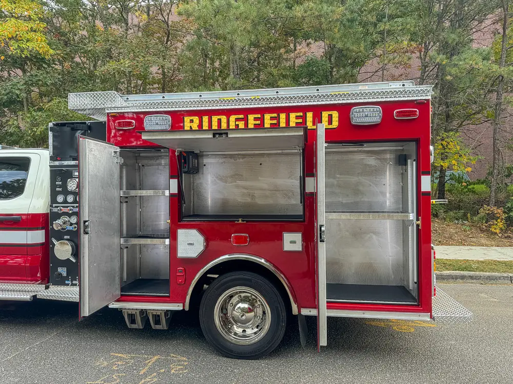 Right-side compartment section open showing empty shelves.