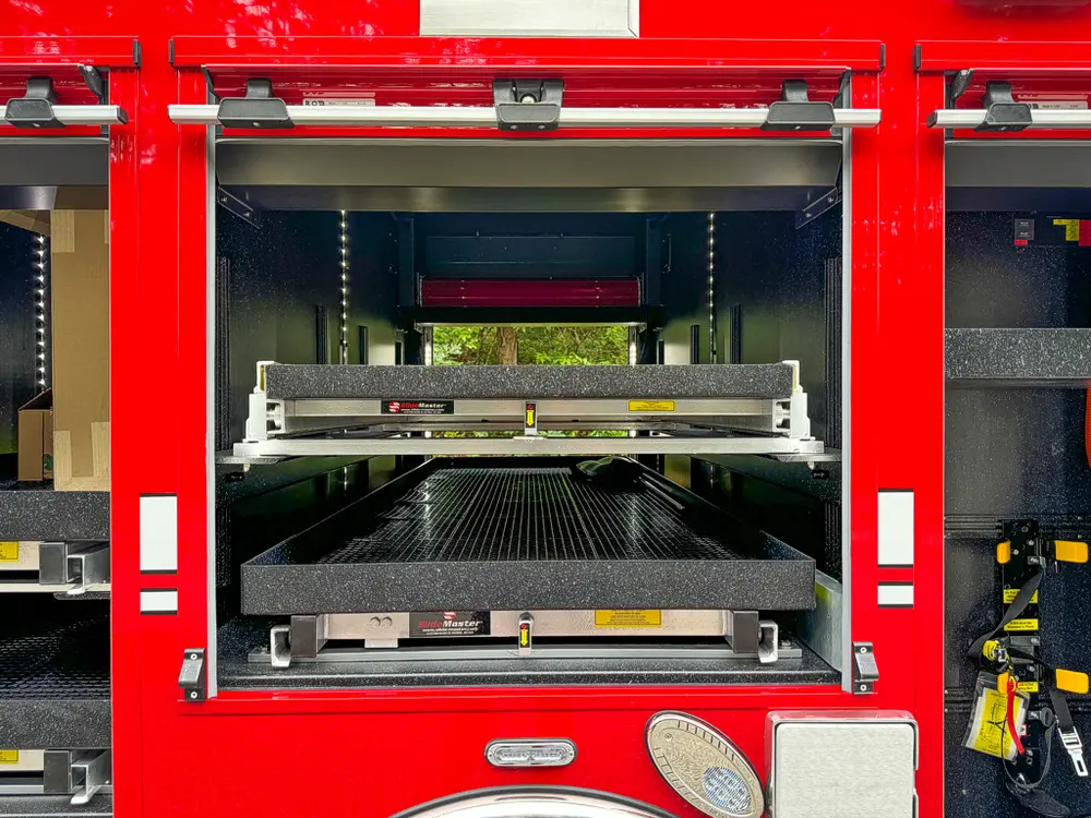 Rear center compartment with dual slide-out shelves extended.