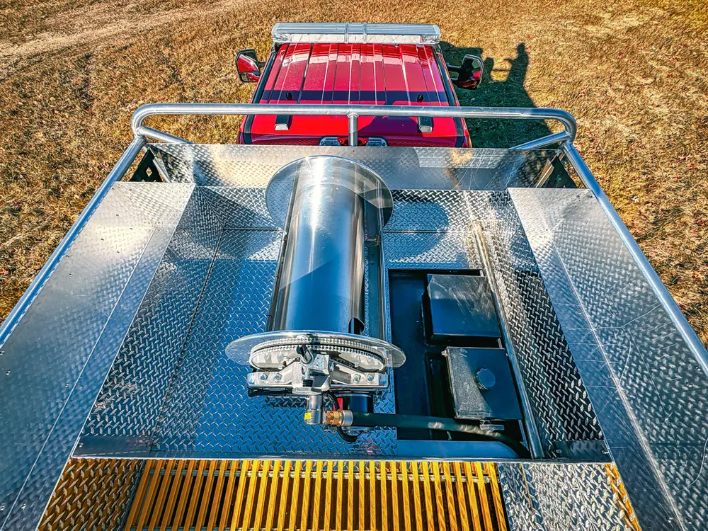 Top-center equipment mount close-up on upper deck grating.