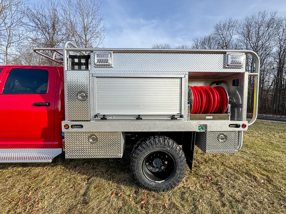 Red brush truck exterior or equipment detail, photo 34 of 97.