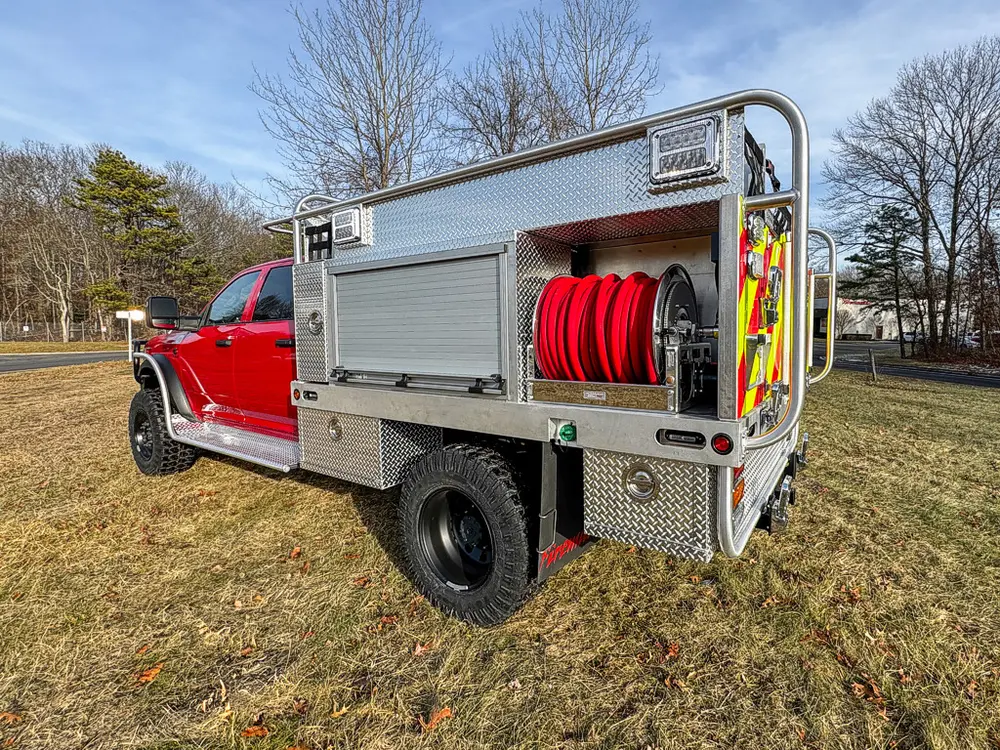 Red brush truck exterior or equipment detail, photo 35 of 97.