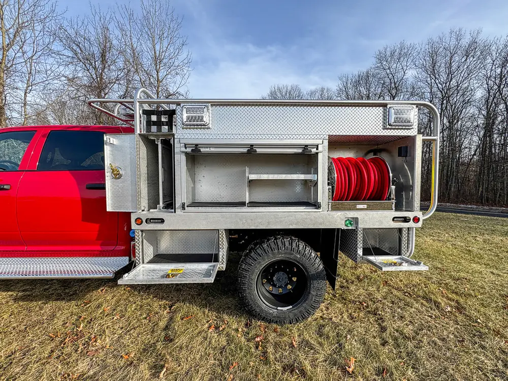 Red brush truck exterior or equipment detail, photo 36 of 97.