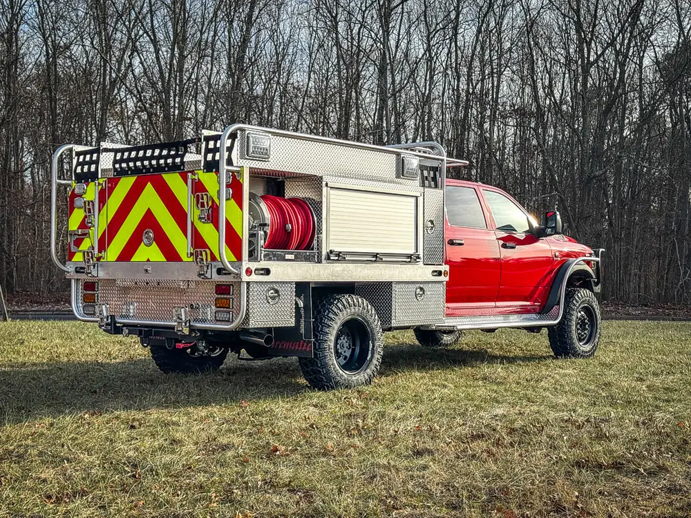 Red brush truck exterior or equipment detail, photo 4 of 97.