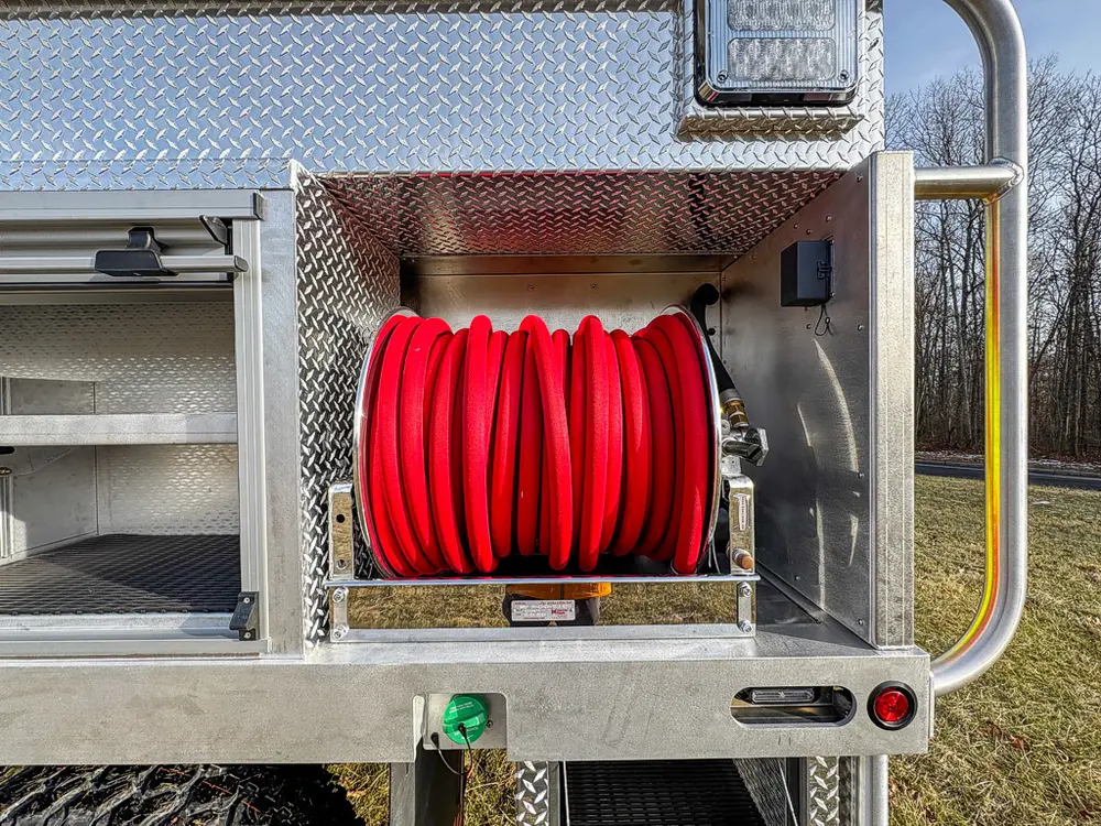 Red brush truck exterior or equipment detail, photo 43 of 97.