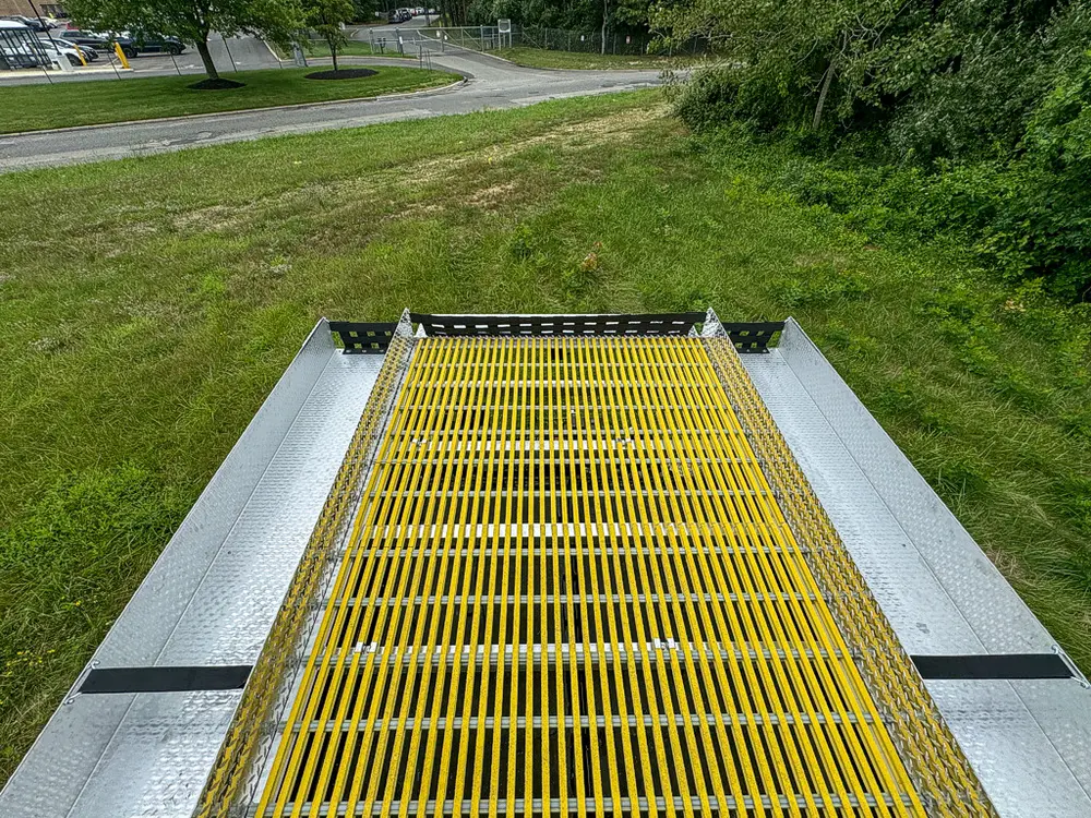 Top-down view of yellow grating and center deck channel.